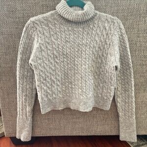 Blue Rain Light Gray Cable Knit Turtleneck Sweater